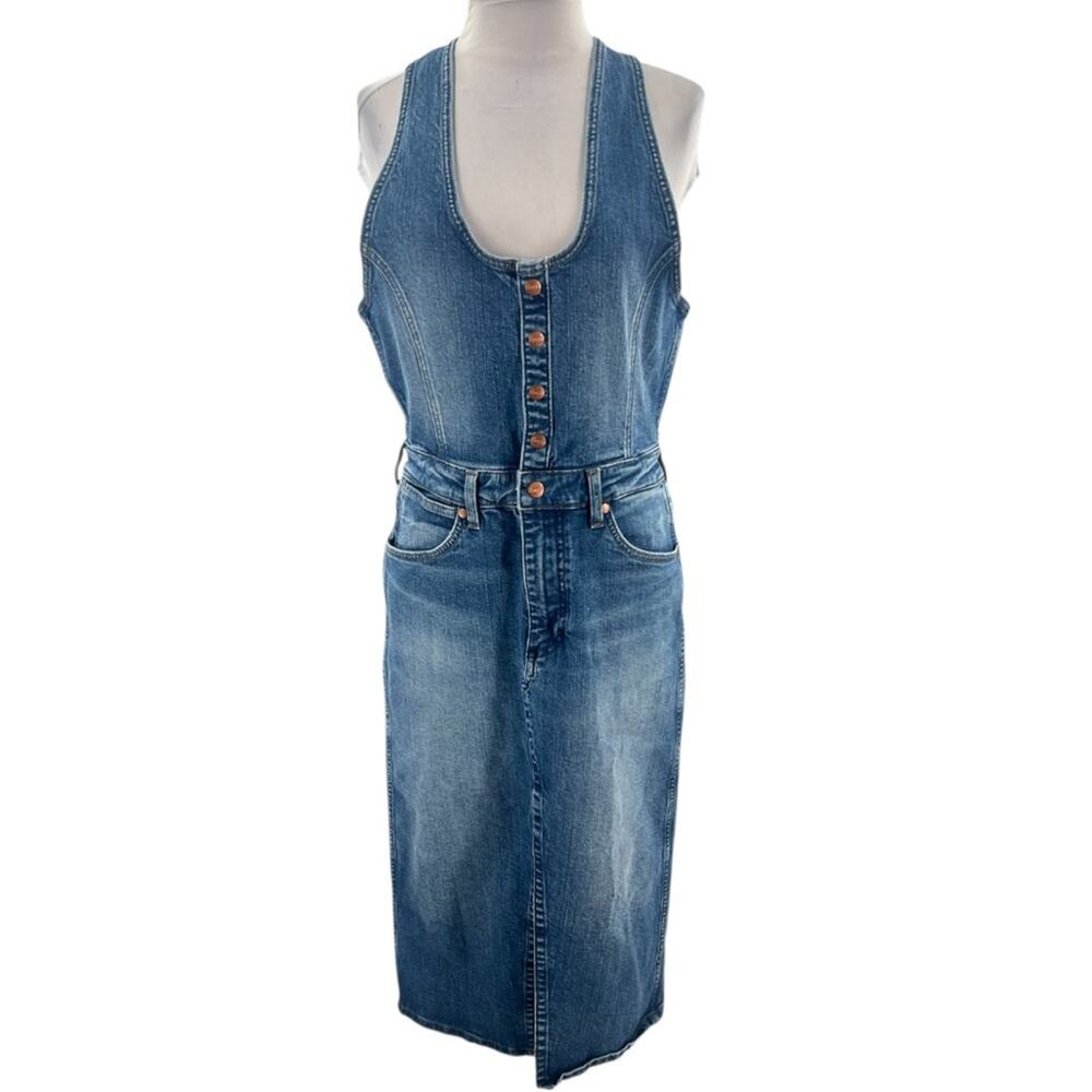Wrangler The Denim Dress racerback buttons snap midi blue sz S - Picture 3 of 8